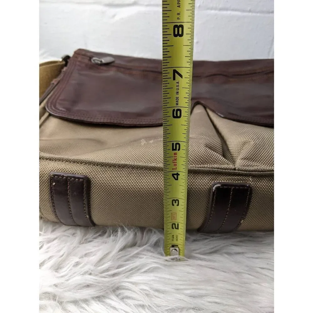 Fossil Messanger Bag Khaki Canvas Brown Leather Shoulder Strap Leather Detail Sn